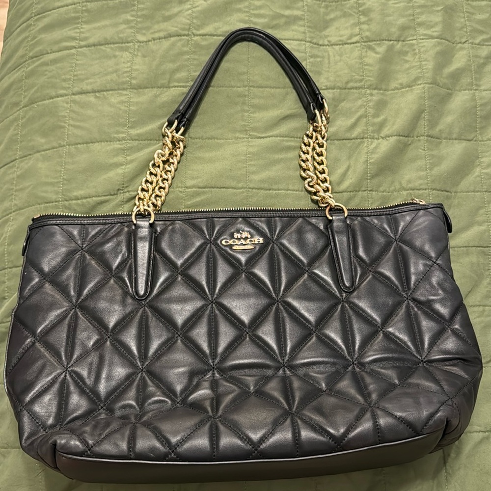 Coach Ava quilted leather tote with gold chains